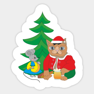 Cat Mouse and Christmas tree Sticker